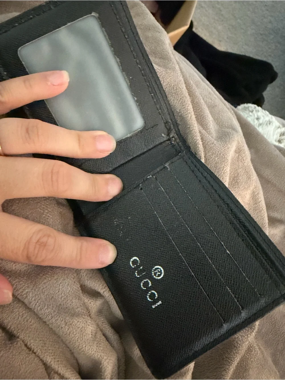 Gucci Black Card Holder Wallet with Red and Green Stripe